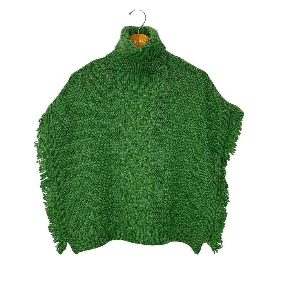 SAOL Ireland green cable knit turtleneck‎ poncho